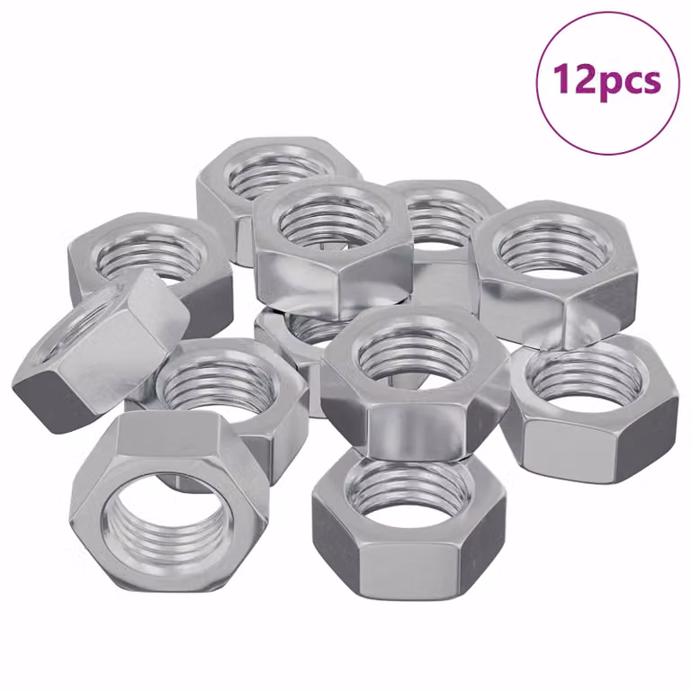 Set de 12 tuercas hexagonales de acero vidaXL M6 en color plateado brillante