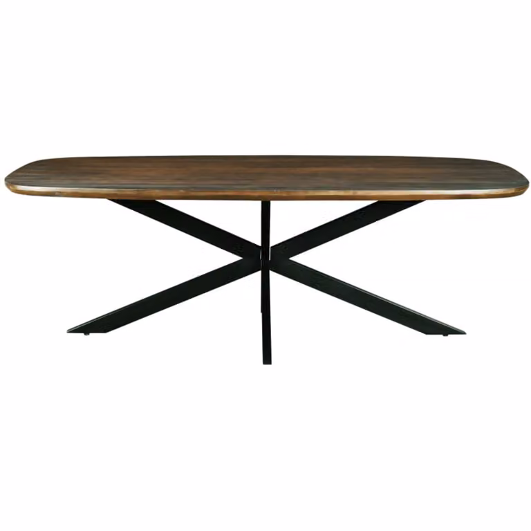 Mesa de comedor ovalada MOLOO de madera de mango y metal en color marrón y negro para 8 a 10 personas