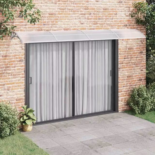 Marquesina para puerta vidaXL de policarbonato y aluminio, gris y transparente, An: 400 cm, Al: 75 cm