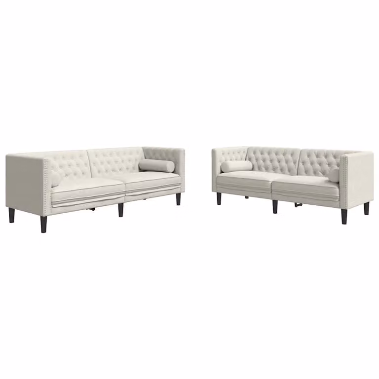 Set de 2 sofás Chesterfield vidaXL tapizados en terciopelo beige con cojines decorativos