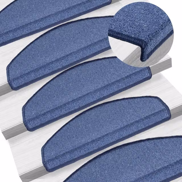 Alfombrillas para escalera autoadhesivas Vidaxl, 15 unidades, azul, polipropileno antideslizante y absorbente de sonido, An/P/Al: 65 x 24 x 3,5 cm