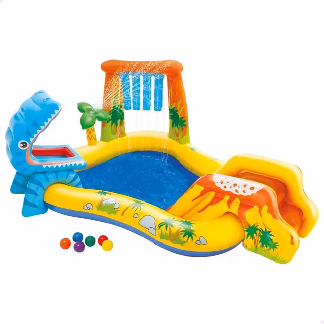Centro de juegos inflable Intex Dinosaur Play Center multicolor con tobogán y pulverizador An/P/Al: 249 x 191 x 109 cm