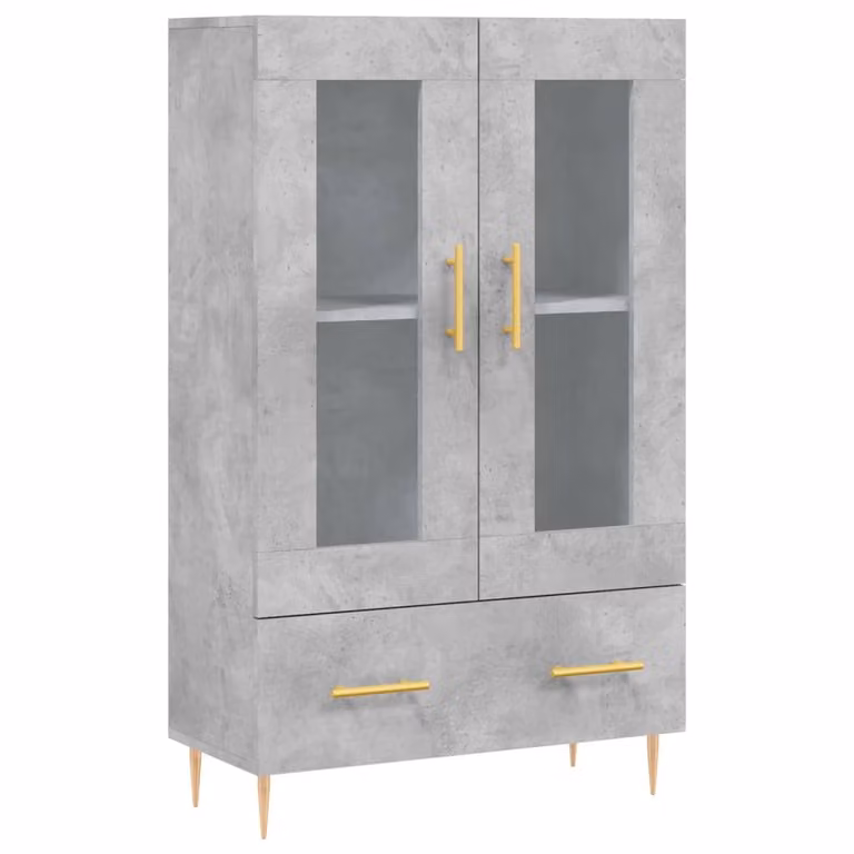 Aparador alto vidaXL de madera de ingeniería y metal en color gris hormigón, An: 69,5 cm, P: 31 cm, Al: 115 cm