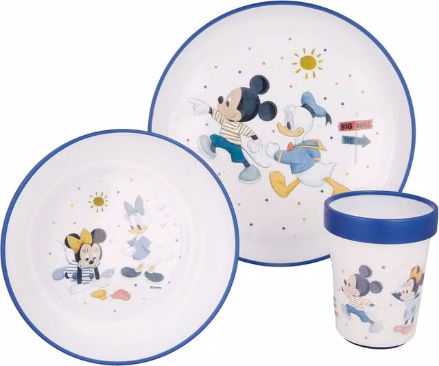 Vajilla de 3 piezas Disney Mickey y Minnie de Stor en color azul, apta para microondas y libre de BPA
