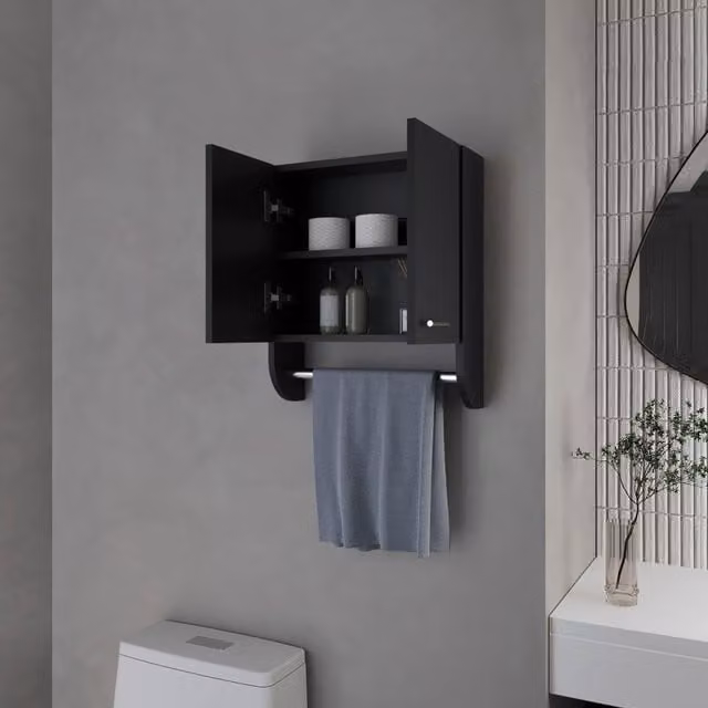 Armario de baño moderno TUHOME CONCEPT en color wengué con puertas abatibles y estantes internos, montaje de pared, An/P/Al: 91.44 x 45.72 x 60.96 cm