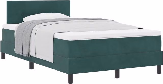 Cama tipo box spring SYFAX en terciopelo verde con estructura de madera y espuma, An/P: 120 x 200 cm