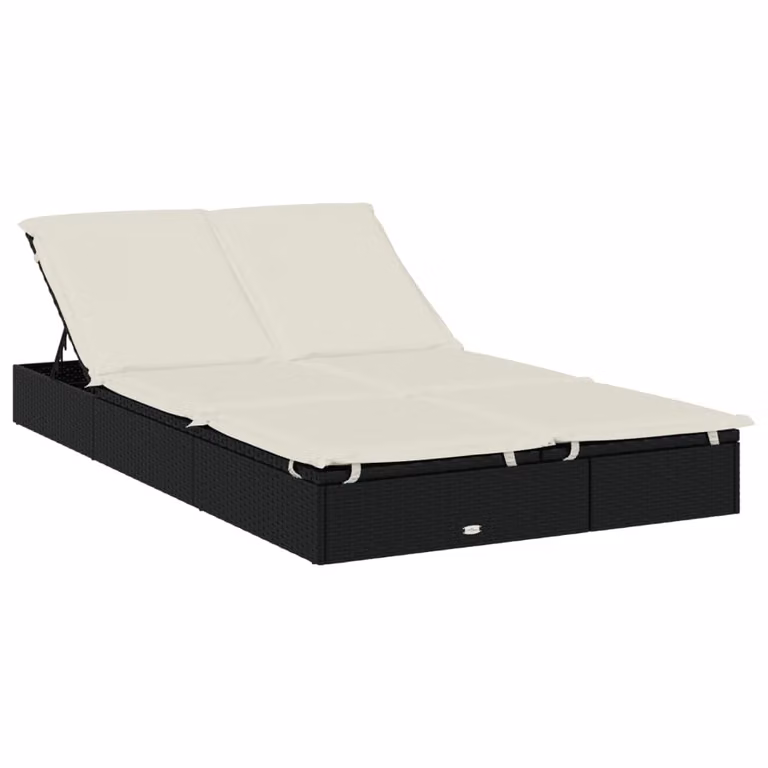 Tumbona Syfax para 2 personas de ratán sintético y metal con cojines resistentes a la intemperie en color negro