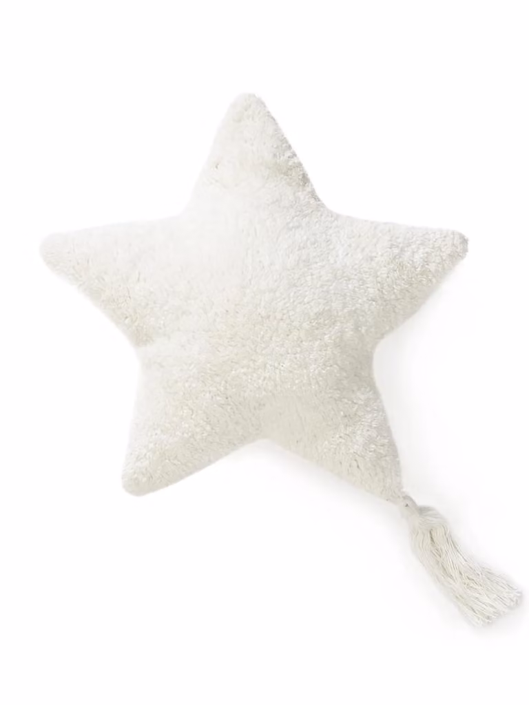 Almohada cuadrada Benuta con diseño de estrellas en color beige y blanco, confeccionada en algodón, An/An/Al: 45 x 45 x 1 cm