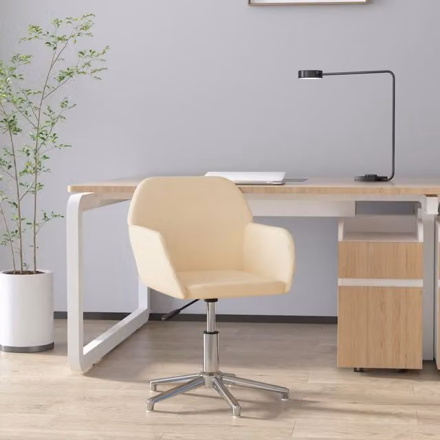 Silla de oficina giratoria vidaxl en tela color beige con reposabrazos y diseño minimalista