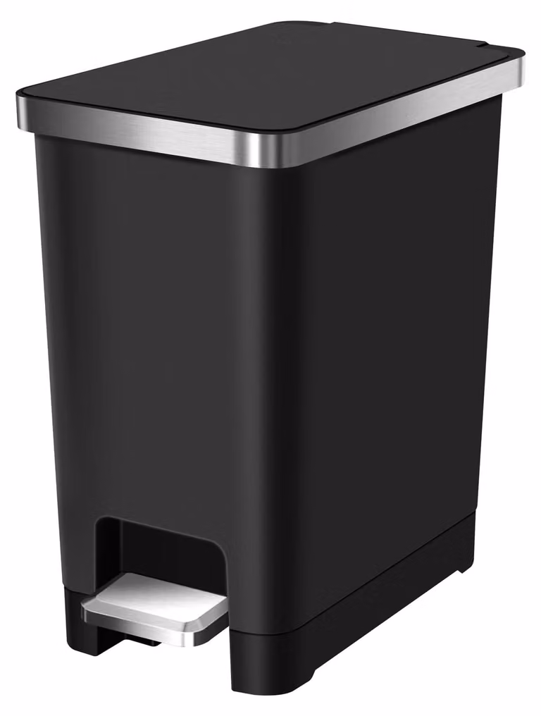 Cubo de basura EKO HANA negro de 10 litros con pedal, sistema de cierre suave y cubo interior extraíble