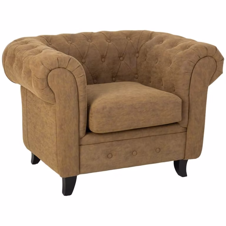 Sillón beige Wanderlust deco con tapicería de ante sintético y estructura de madera de caucho An/P/Al: 110 x 81 x 77 cm