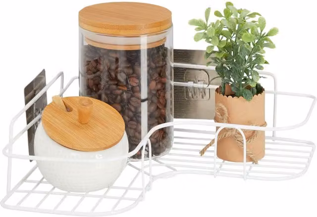 Estante de esquina para cocina NORTHIO de metal blanco mate con montaje en pared y estilo minimalista