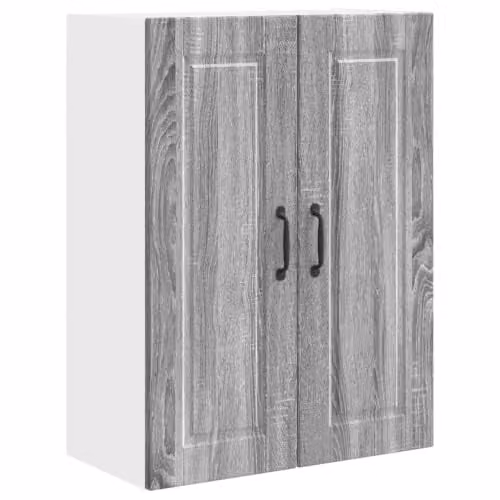 Armario de pared de cocina moderno Helloshop26 con estantes internos y puertas batientes, madera MDF, color gris y marrón, An/P/Al: 60 x 31 x 80 cm