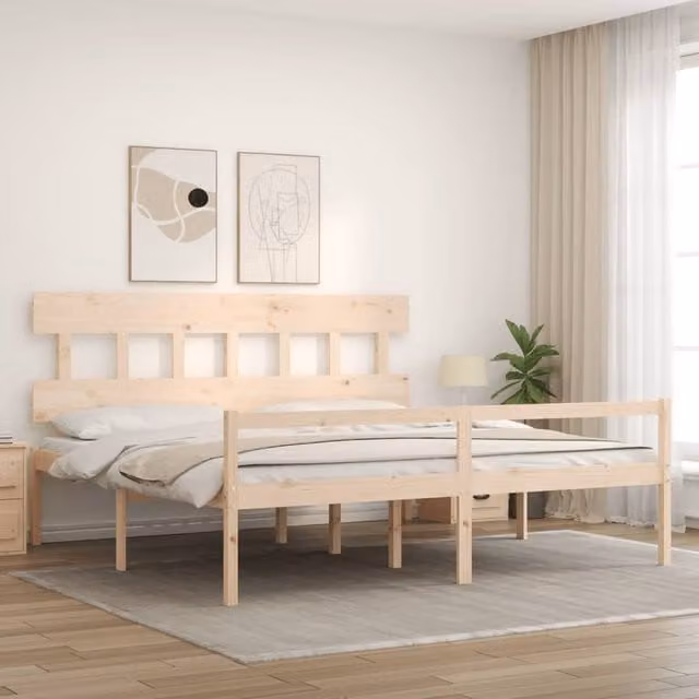 Cama para personas mayores SYFAX de madera de pino maciza en color blanco An/P/Al: 200 x 200 x 81 cm