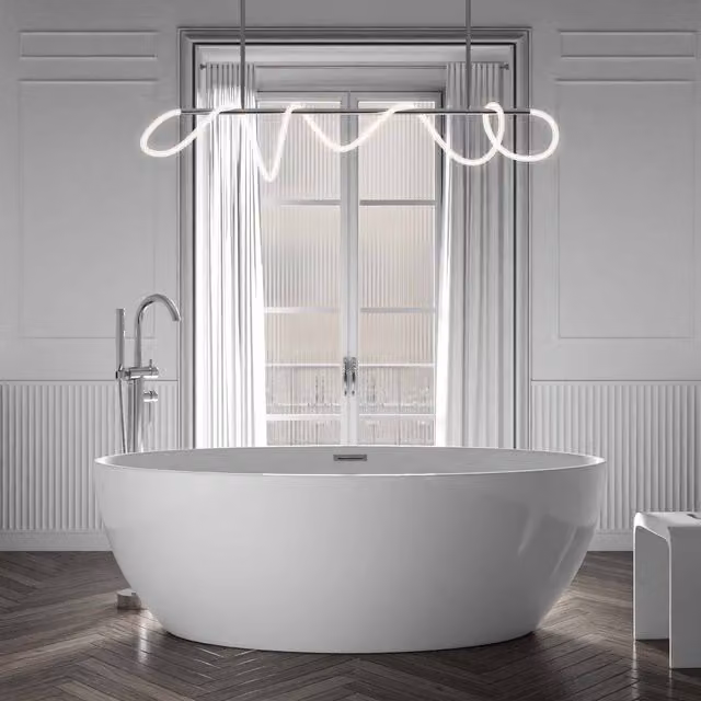 Bañera acrílica ovalada moderna Bernstein blanca con grifo mezclador 8028, sin desagüe, An/P/Al: 175 x 100 x 55 cm
