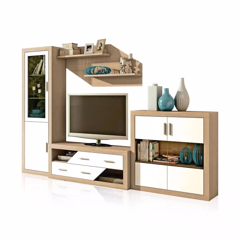 Salón modular Nuka V10 de Duehome en marrón, blanco y beige, An/P/Al: 300 x 193,2 x 41,4 cm