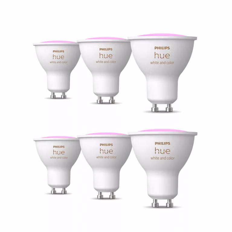 Pack de 6 bombillas inteligentes Philips Hue LED GU10 White & Color regulables