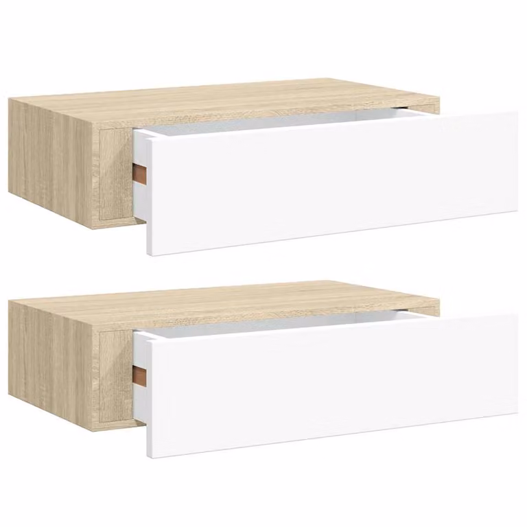 Set de 2 estantes de pared con cajón vidaXL en MDF color roble y blanco, An/P/Al: 40 x 23,5 x 10 cm
