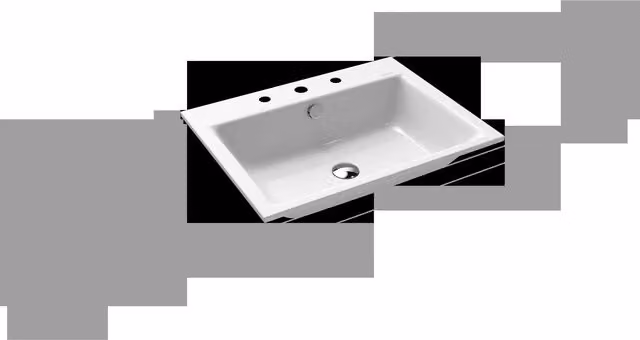 Lavabo empotrado rectangular Puro de Kaldewei en acero esmaltado blanco con 3 agujeros para grifo, An/P/Al: 60 x 46 x 1,4 cm