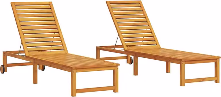 Set de 2 tumbonas Syfax de madera de acacia sólida en color marrón para jardín o terraza, con reposacabezas ajustable y diseño moderno, An/P/Al: 220 x 53 x 89 cm