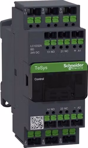 Contactor Schneider Electric TeSys LC1D32ABD de 3 polos, 32A, 24VCC, color gris