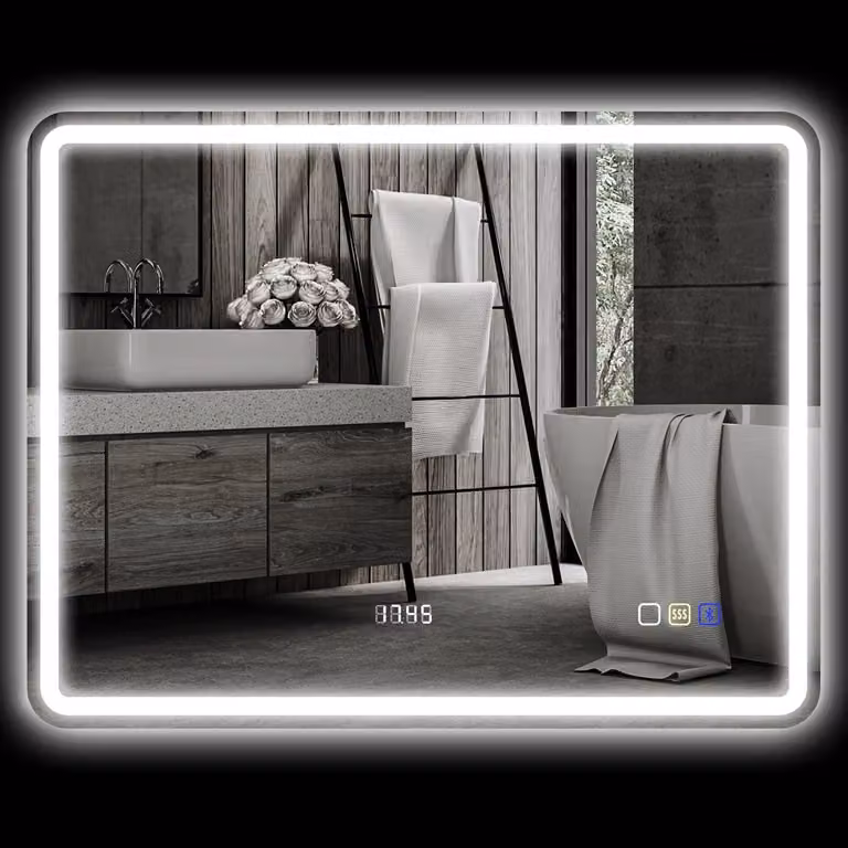 Espejo de baño rectangular Northio con iluminación LED regulable y sensor táctil, color plata, An: 70 cm, Al: 90 cm