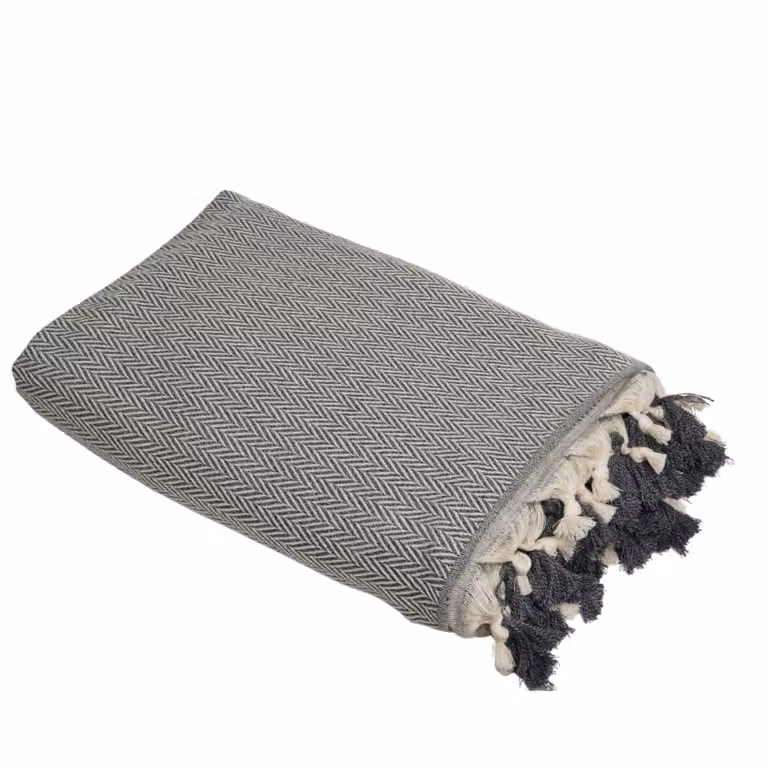 Manta plaid Febronie de lana y algodón con diseño jacquard chevron en gris jaspeado, An/P/Al: 130 x 170 cm