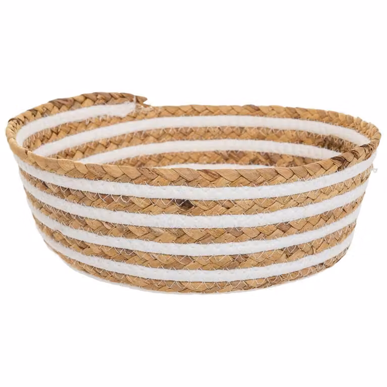 Cesto de fibra de esparto y algodón Wanderlust Deco en blanco, marrón y multicolor, Diámetro: 35 cm, Altura: 14 cm