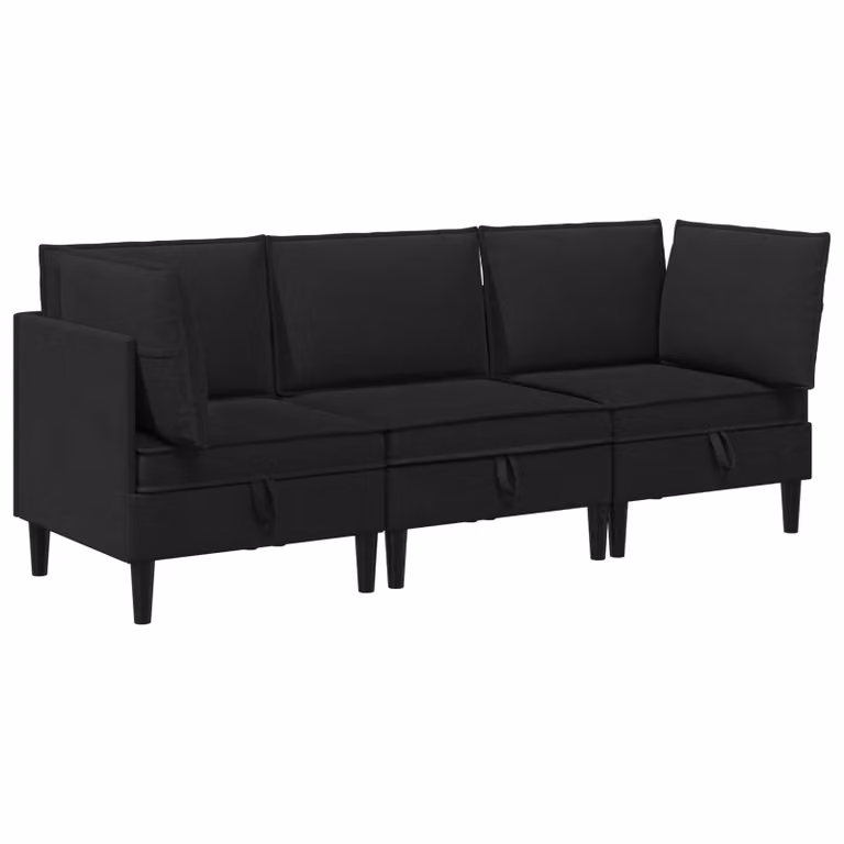Juego de muebles de salón vidaXL de 3 piezas en forma de L, tapizado en tela negra y marrón con diseño moderno y chaise longue