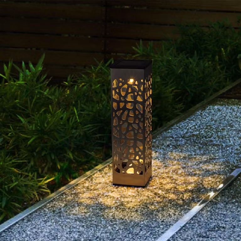 Pack de 3 balizas solares LED Lumisky Organic de acero inoxidable gris para jardín y terraza con protección IP44, Altura: 31 cm