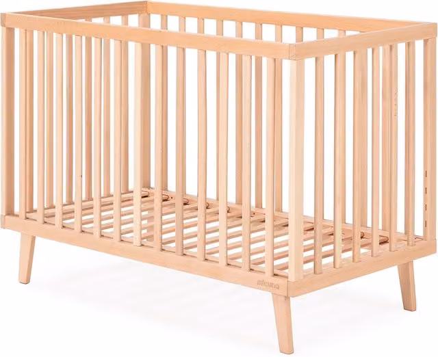 Cuna con opción colecho Micuna Mencía de madera de fresno en color beige, An/P: 120 x 60 cm