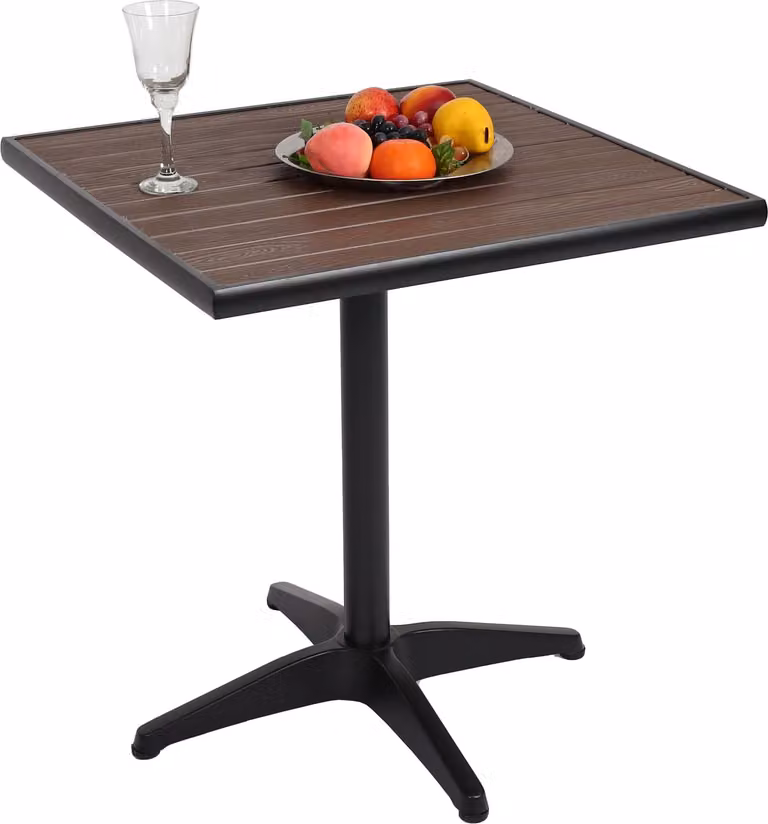 Mesa de jardín Mendler HWC-J95 de aluminio con acabado mate en color negro y marrón oscuro para terraza o balcón