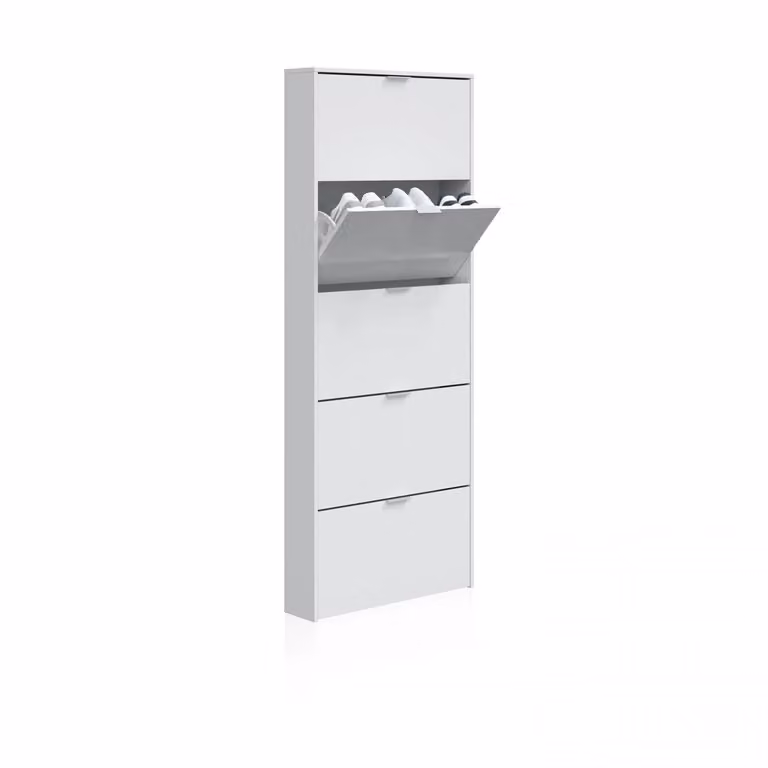 Zapatero de 5 puertas abatibles Duehome en blanco brillo An/P/Al: 70 x 17 x 180 cm