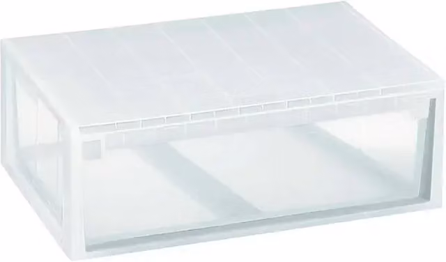 Caja de almacenaje Light Drawer XL Terry de plástico transparente y blanco con tapa, L x An x Al: 39 x 59,6 x 21,3 cm