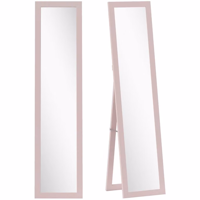 Espejo de cuerpo entero Homcom en color rosa con marco de madera y vidrio templado, An/P/Al: 37 x 3,8 x 157 cm