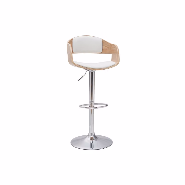 Taburete de bar moderno regulable y giratorio 360 grados Miliboo en blanco y madera clara