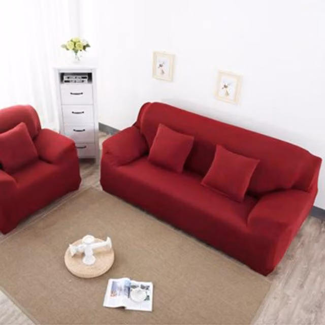 Funda protectora para sofá de 3 plazas Infinite, elástica y resistente a las manchas, color rojo burdeos