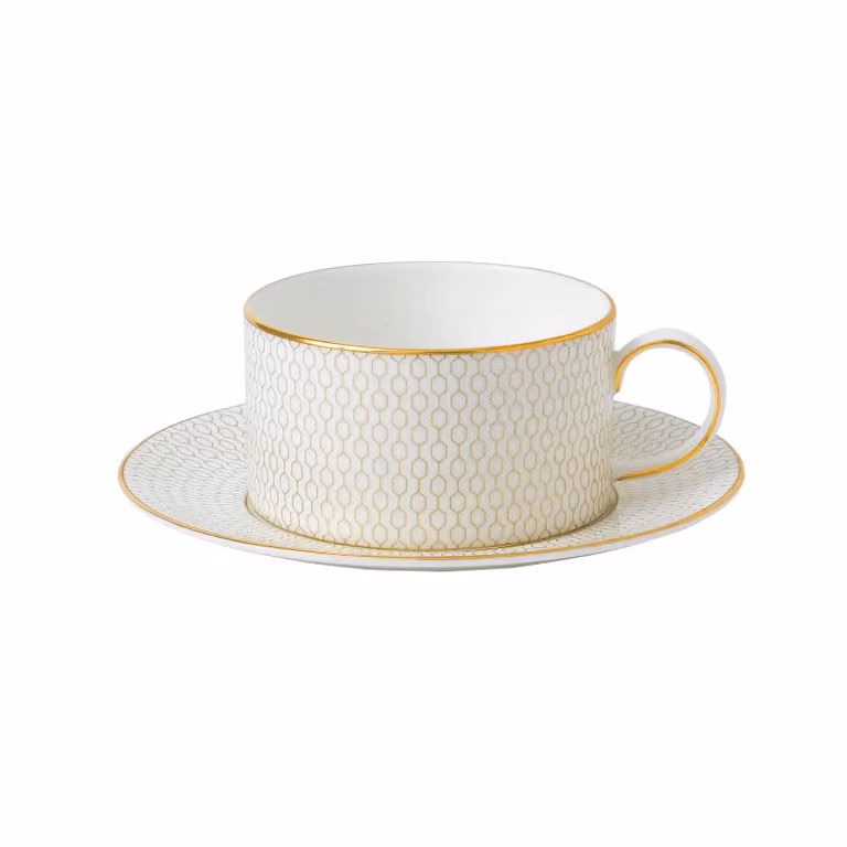 Taza de té con platillo Wedgwood Arris de porcelana blanca para adultos