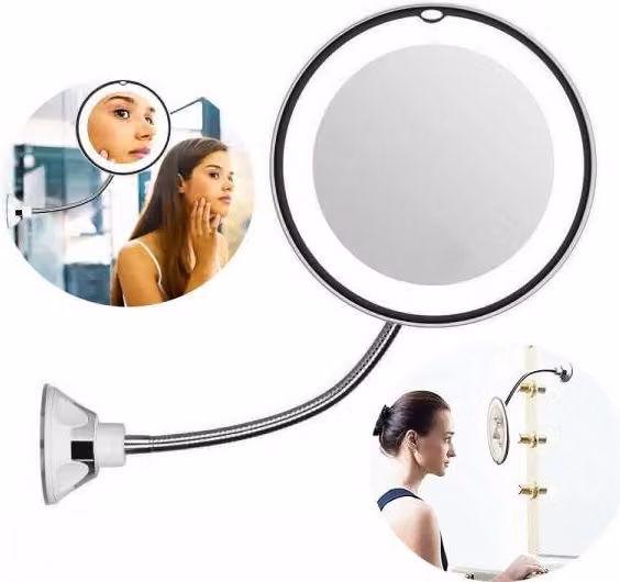 Espejo redondo de maquillaje con luz LED Trade Shop Traesio, ultra flexible, plegable y rotativo con interruptor táctil en color blanco o plata