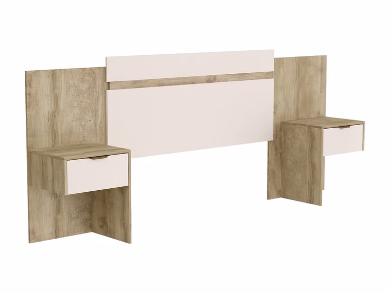 Cabecero extensible con mesas de noche integradas PARATI en color beige y blanco con cajones y diseño moderno para dormitorio