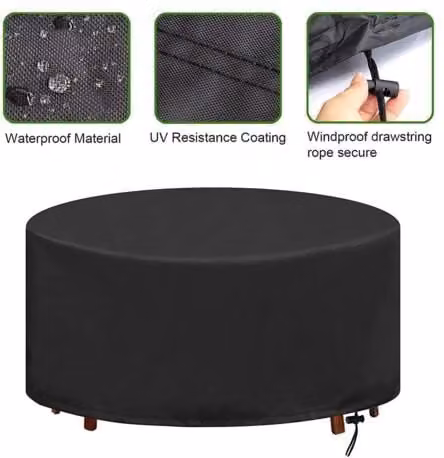 Funda impermeable para mesa de jardín redonda LCDGOD en poliéster y PVC, resistente al agua, color negro o multicolor, 128 x 71 cm