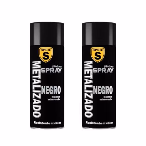 Pack de 2 unidades de Pintura Spray SPSIL Negro Brillante para Metal, Madera y Plástico, 400 ml cada una