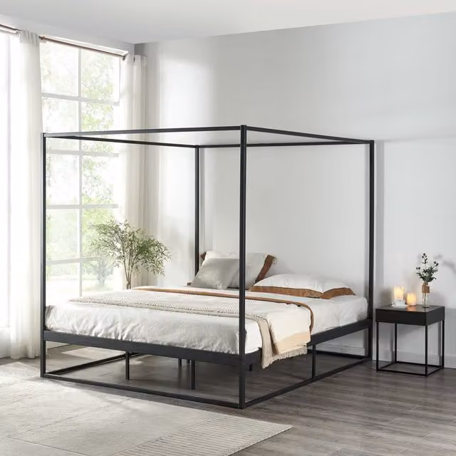 Estructura de cama con dosel Kristianstad de en.casa en metal color negro, An/P/Al: 160 x 200 x 206 cm