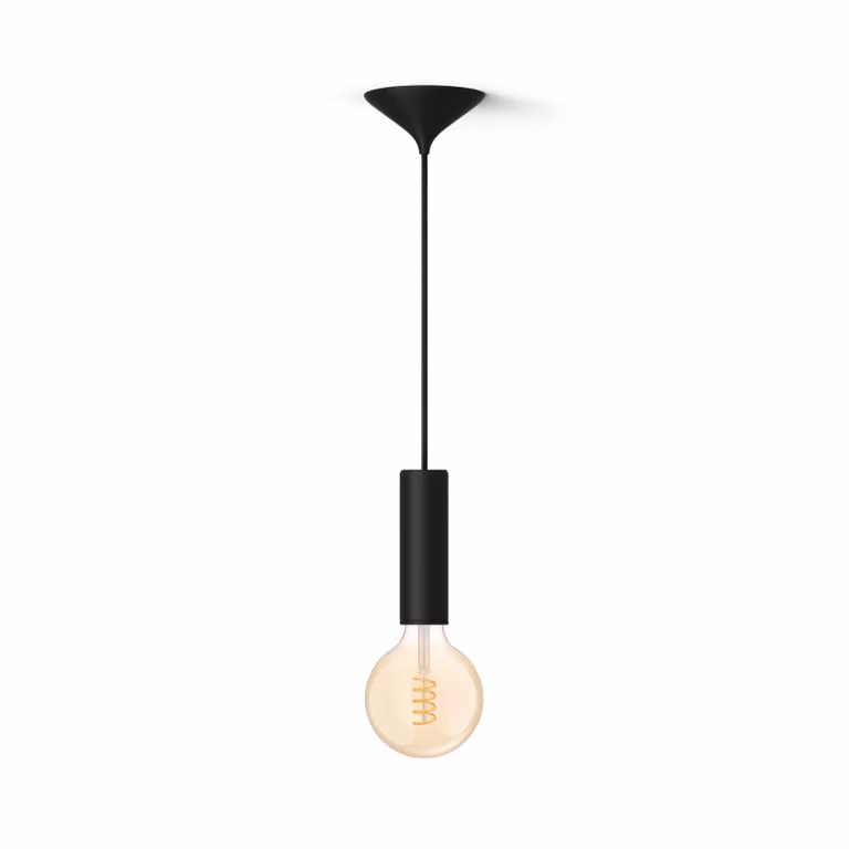 Pack Philips Hue con bombilla de filamento LED tipo globo G125 y cable negro para iluminación regulable de blanco cálido a frío