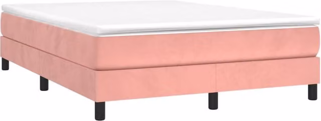 Estructura de cama tapizada en terciopelo rosa con somier de láminas SYFAX An/P/Al: 140 x 200 x 25 cm