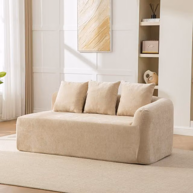 Sofá Modular Kellany de Tejido de Chenille y Relleno de Espuma en Color Beige