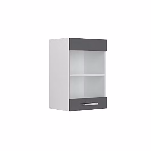 Mueble alto universal Vicco R-Line con puertas de cristal en color antracita alto brillo, An/P/Al: 40 x 31 x 60 cm