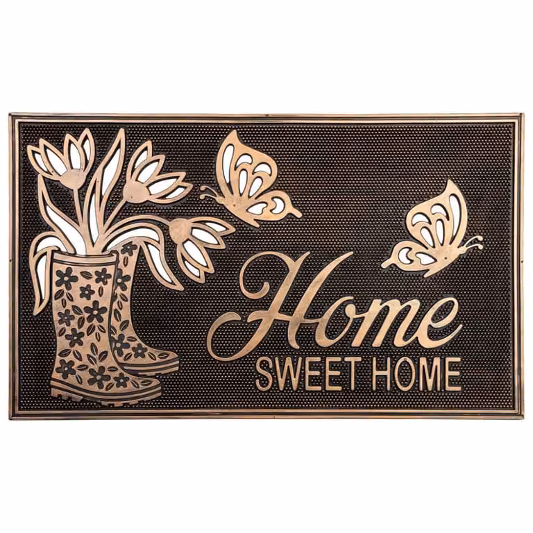 Felpudo de goma antideslizante Wanderlust deco con diseño gráfico en negro, bronce y naranja, An/P: 45 x 75 cm