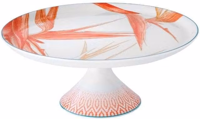 Plato de tarta con pie Fiji de Vista Alegre en porcelana multicolor y naranja