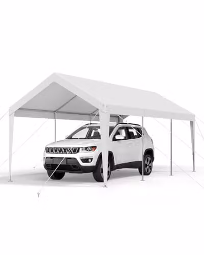 Carport VEVOR para coche y exterior, cobertizo de acero galvanizado resistente a la lluvia y rayos UV, color blanco, An/P/Al: 609 x 305 x 287 cm